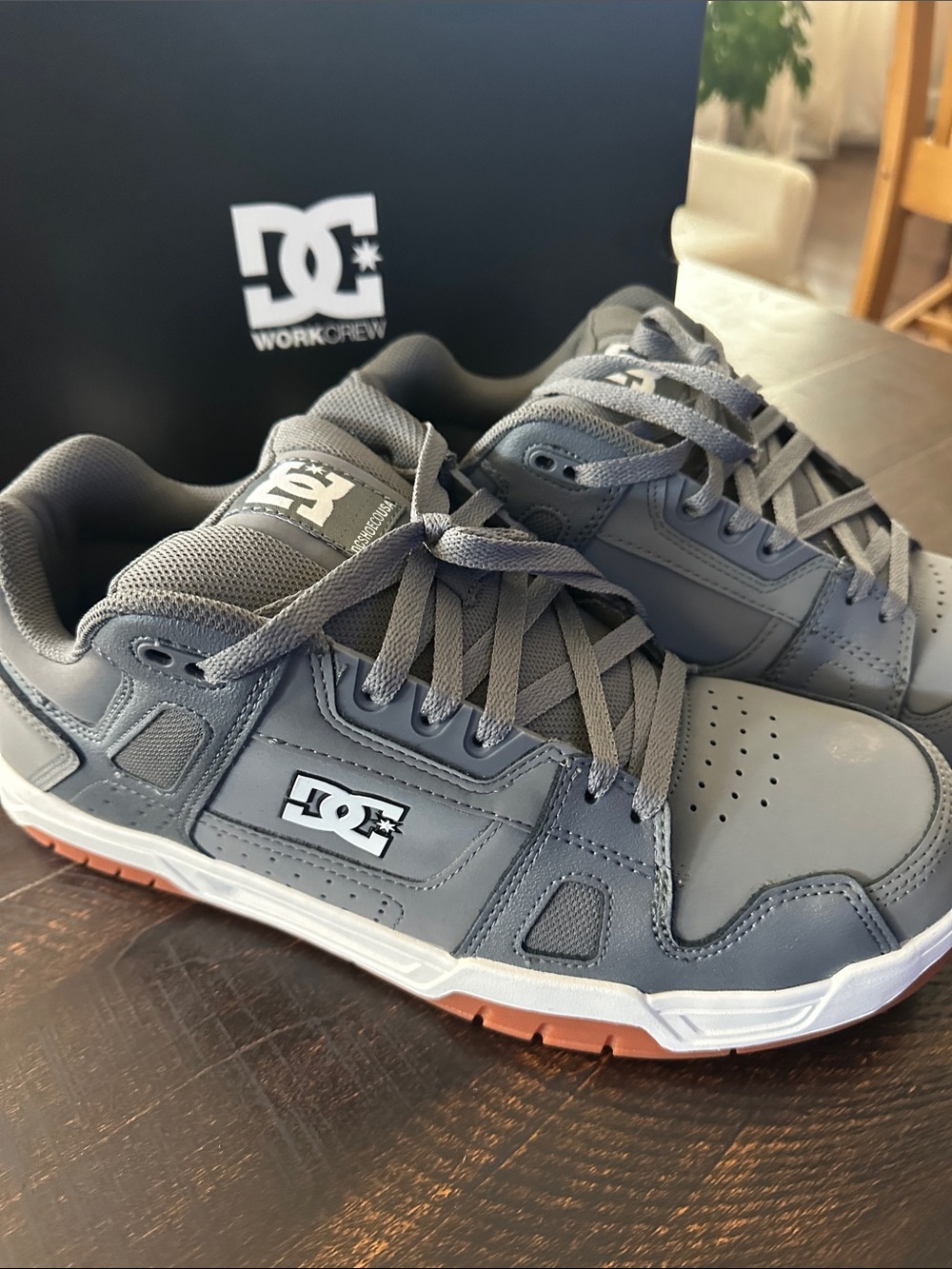 DC Men’s Gray Skate Sneakers with Brown Outsole